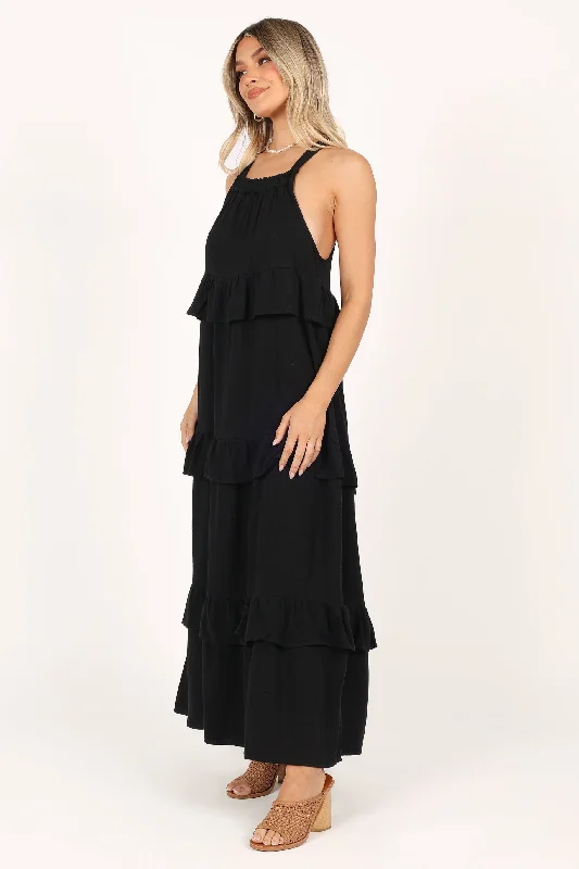 Priscilla Ruffle Maxi Dress - Black