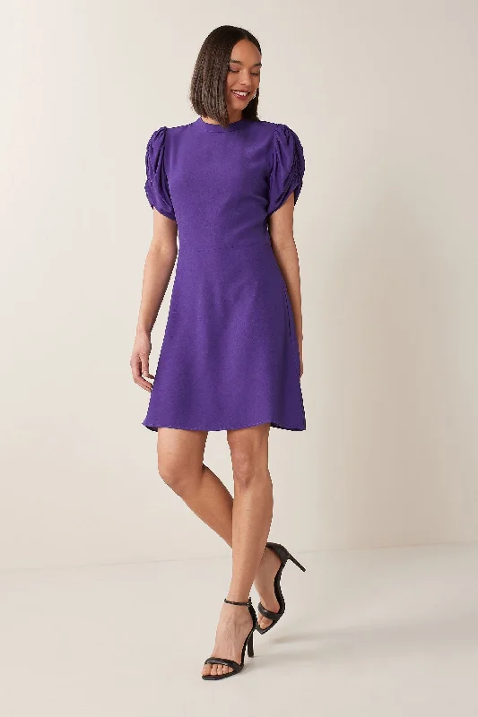 Purple Mini Puff Sleeve Mini Dress