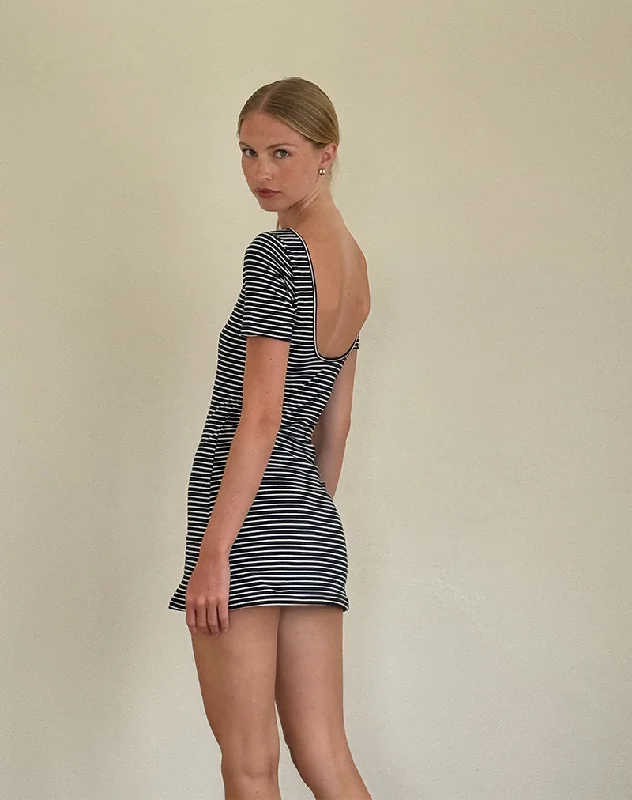 Roswitha Mini Dress in Navy with White Stripe