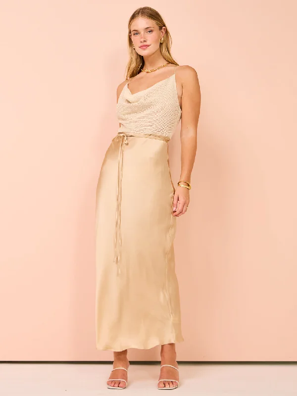 Shona Joy Valeria Silk Contrast Cowl Neck Maxi Dress in Oat