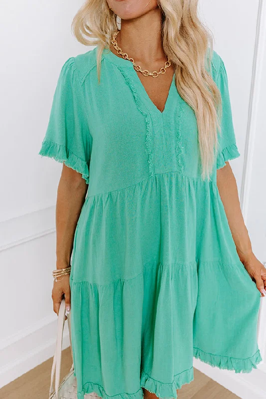 Simple Life Linen-Blend Mini Dress in Sea Glass