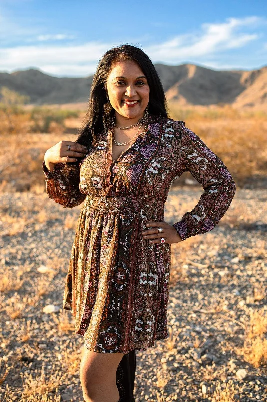 Smocked Waist Patterned Dress