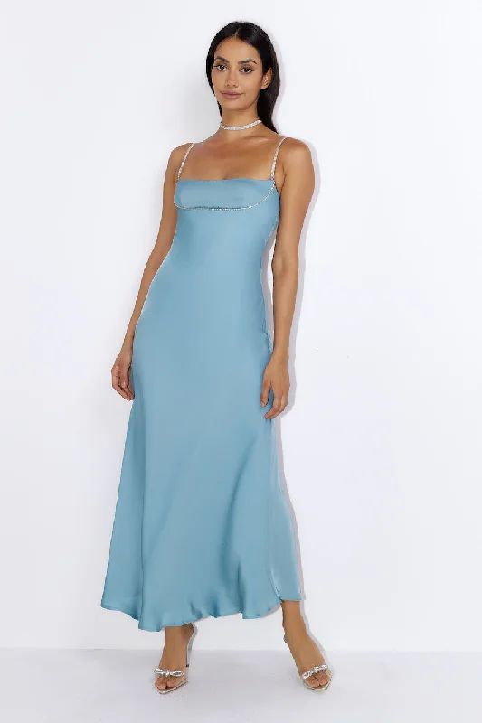 Special Details Satin Maxi Dress Blue