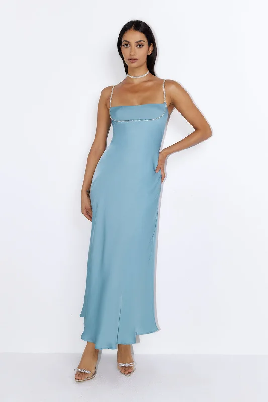 Special Details Satin Maxi Dress Blue