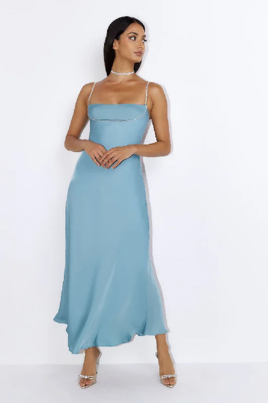 Special Details Satin Maxi Dress Blue