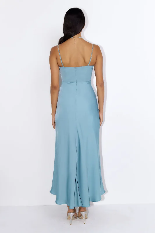 Special Details Satin Maxi Dress Blue