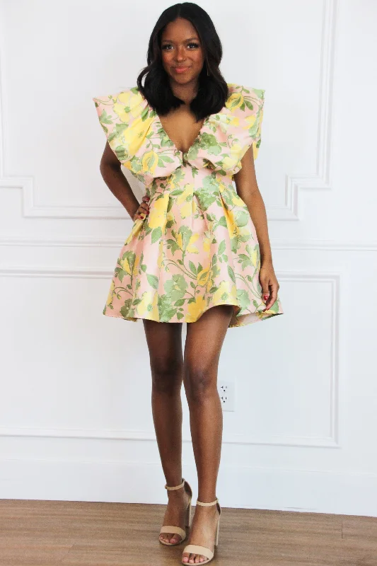 Spring Crush Floral Dress: Yellow/Pink Mult