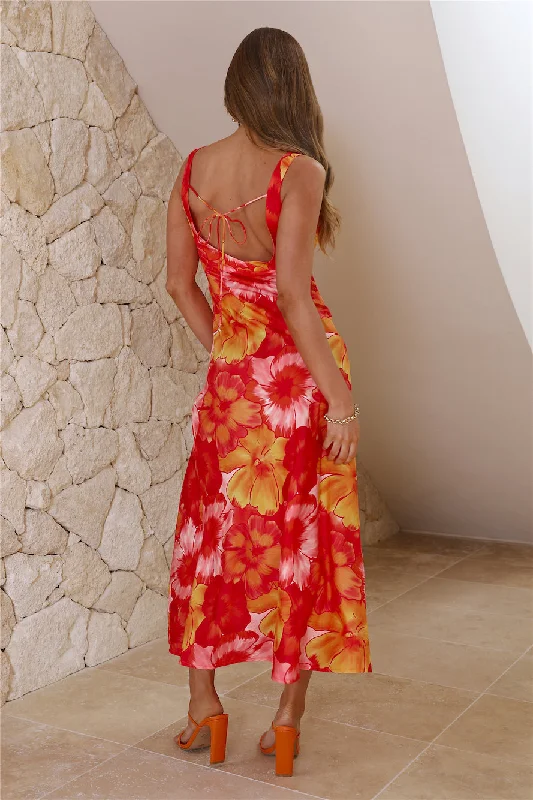 Springtime Flower Maxi Dress Red