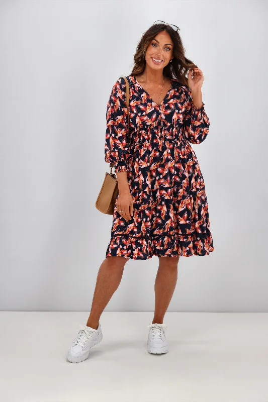 Sunday Boho Ada Dress Bird Print Navy