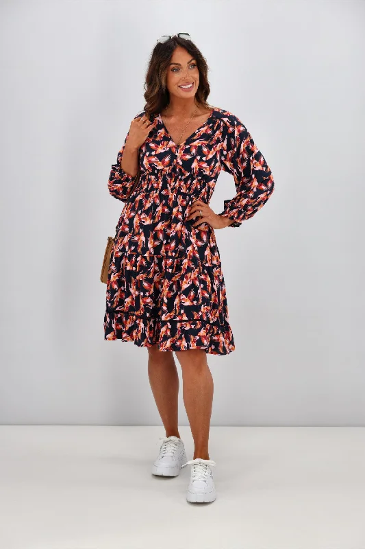 Sunday Boho Ada Dress Bird Print Navy