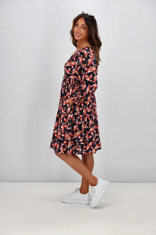 Sunday Boho Ada Dress Bird Print Navy