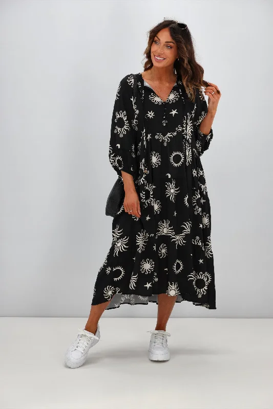 Sunday Boho Athena Dress Black Tan