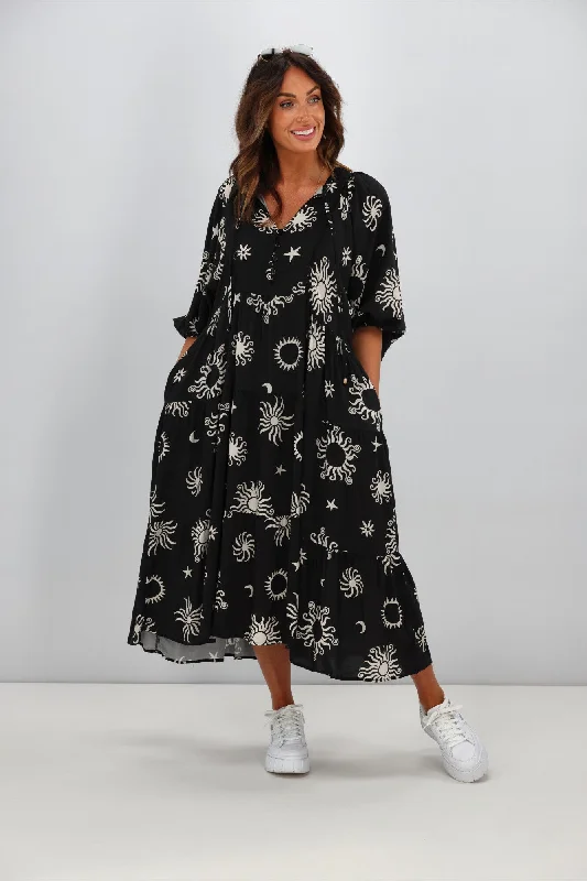 Sunday Boho Athena Dress Black Tan