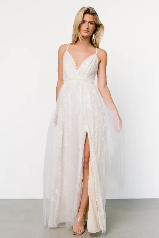 Vasia Lace Tulle Maxi Dress | White + Nude