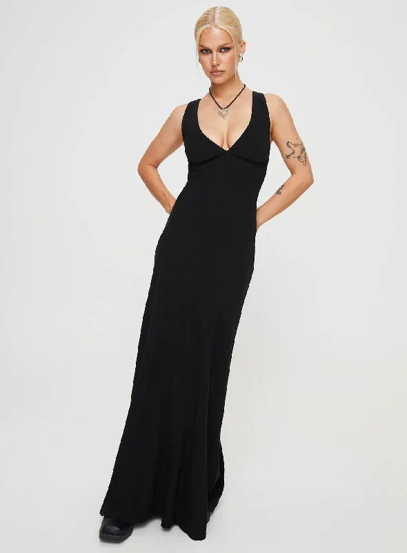 Verde Linen Blend Maxi Dress Black