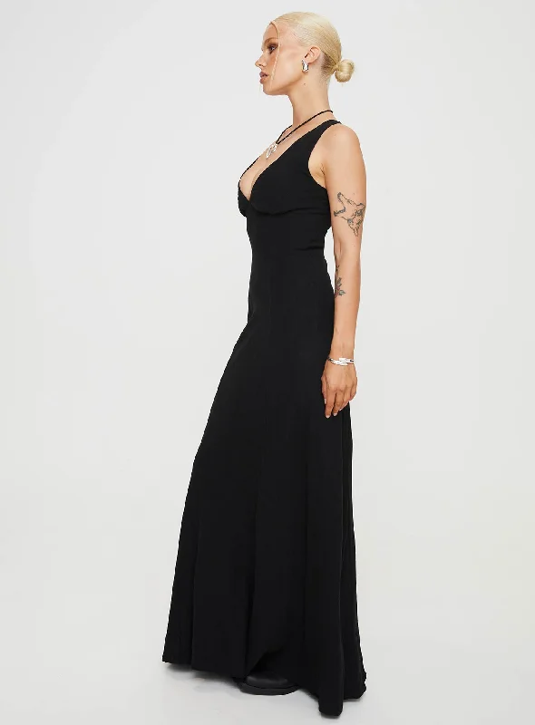 Verde Linen Blend Maxi Dress Black