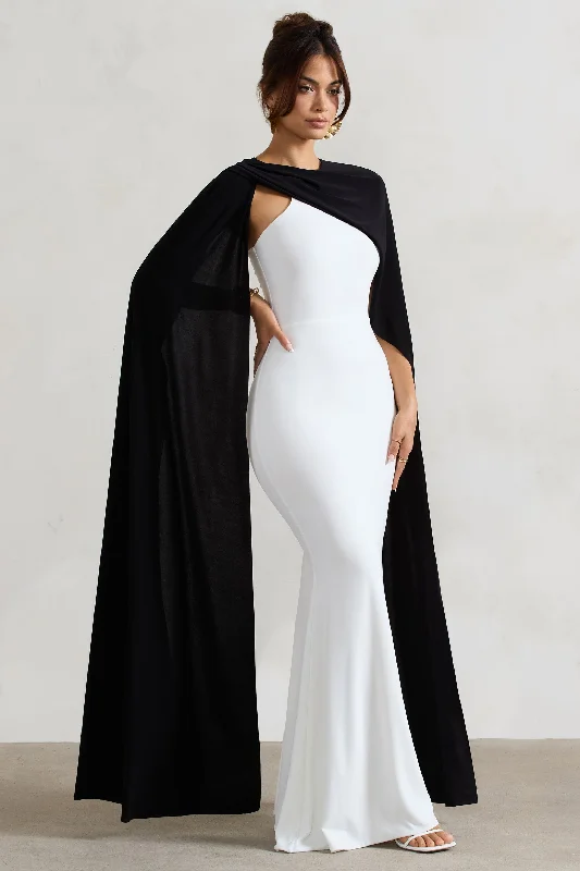 Vianna | White Strapless Maxi Dress With Black Cape