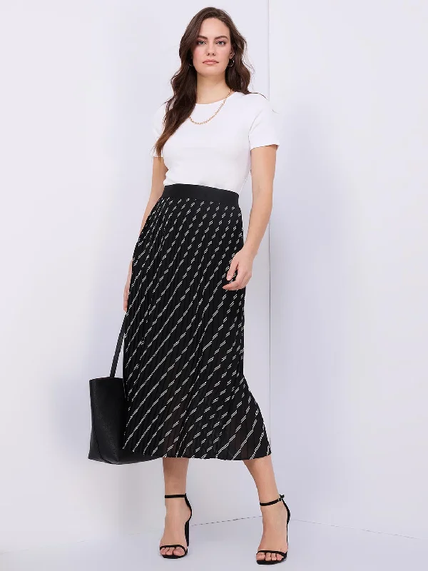 Striped Pleated Chiffon Skirt