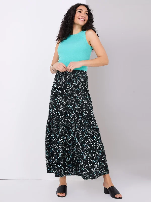 Floral Print Maxi Skirt With Bottom Tier