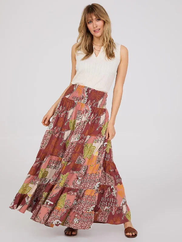 Printed Multi-Tiered Maxi Skirt