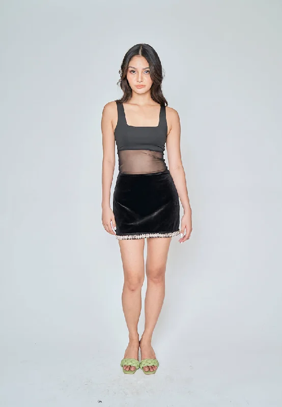 Adara Black Rhinestones Mini Skirt