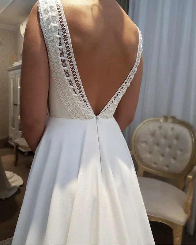 Lace Backless Wedding Boho Dress With Pockets