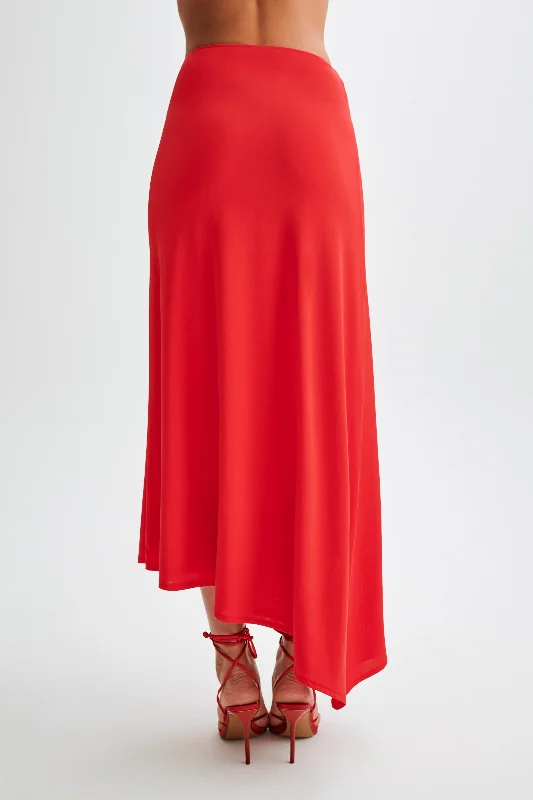 Bea Asymmetrical Slinky Maxi Skirt - Pomegranate