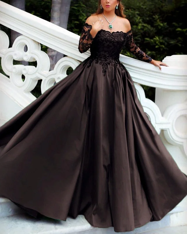 Black Sequin Lace Off Shoulder Ball Gown Dress