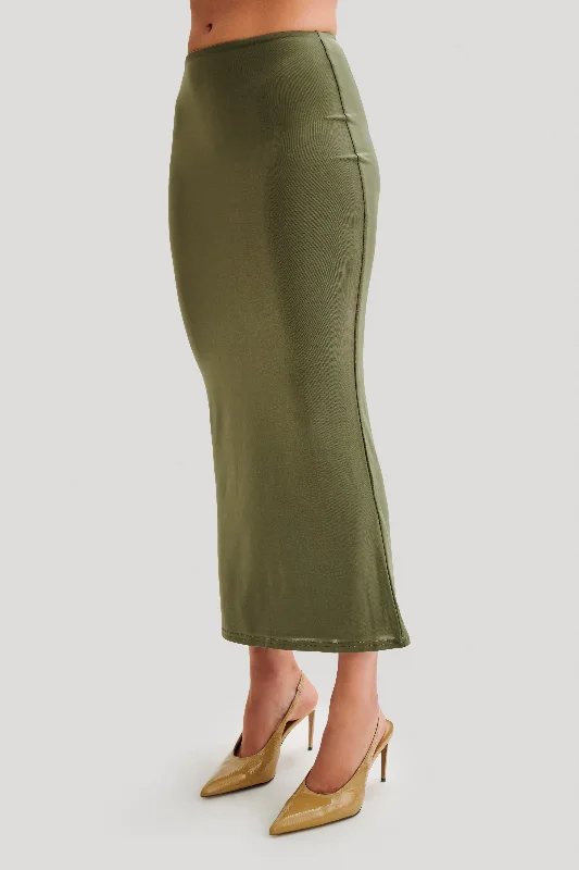 Charlene Slinky Midi Skirt - Olive