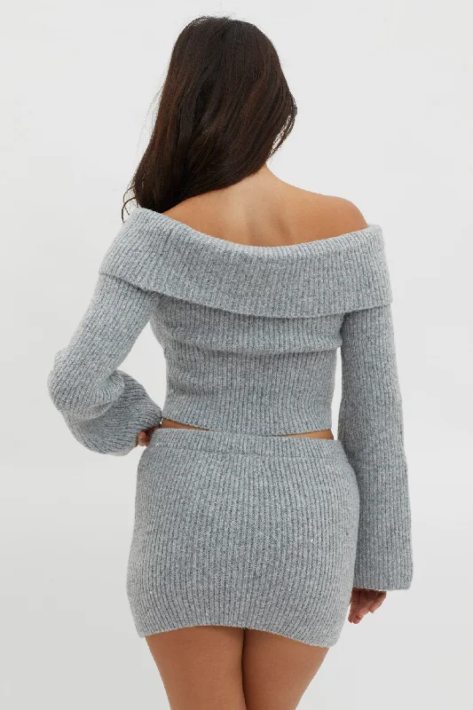 Early Snow Ribbed Knit Skirt Grey