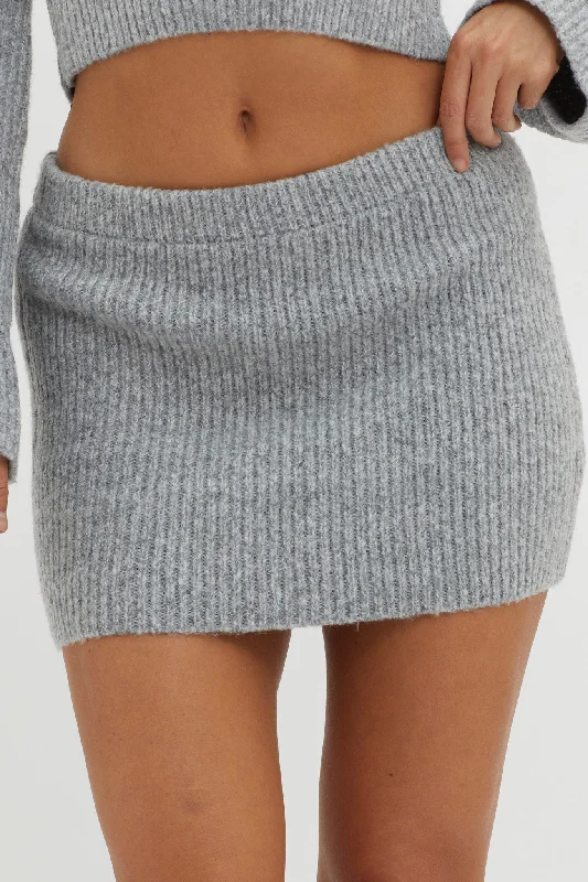 Early Snow Ribbed Knit Skirt Grey