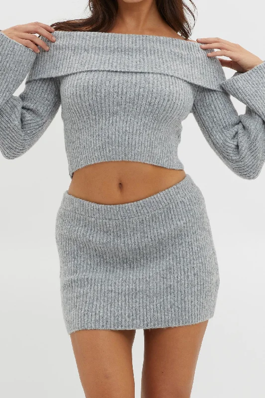 Early Snow Ribbed Knit Skirt Grey