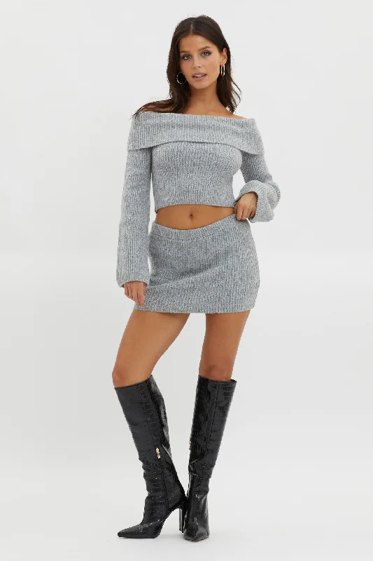 Early Snow Ribbed Knit Skirt Grey