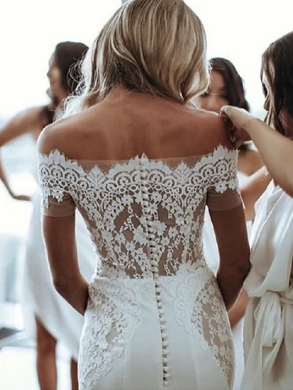 Elegant Mermaid Wedding Dresses Off Shoulder Lace Appliques