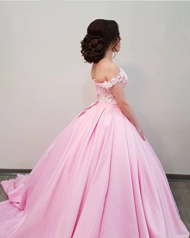 Gorgeous Lace Embroidery Sweetheart Satin Ball Gowns Prom Dresses