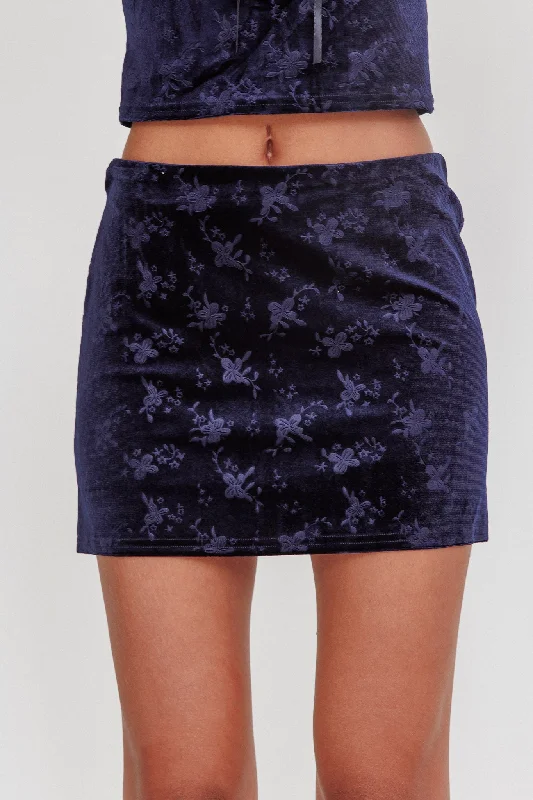 High Rollers Floral Velvet Mini Skirt Navy