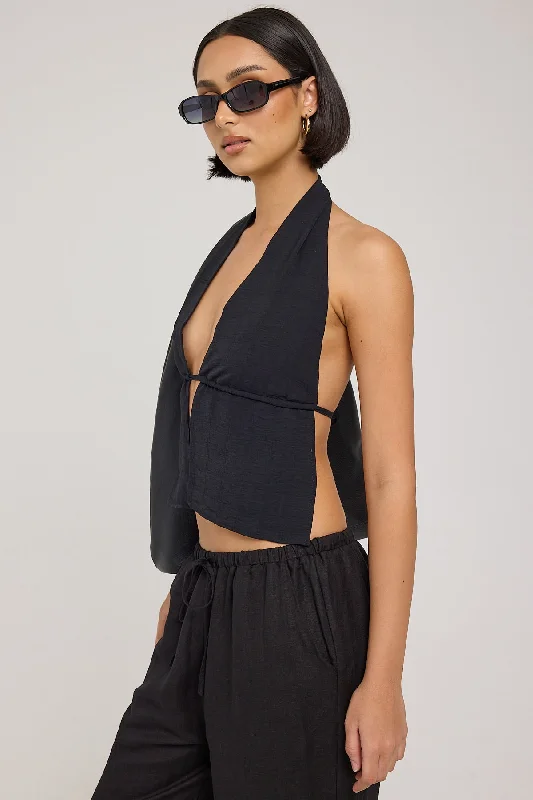 Luck & Trouble Gwen Halter Backless Top Black