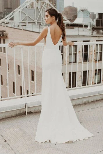 Mermaid V-neck Satin Sexy Wedding Gown With Train And Deep V-back