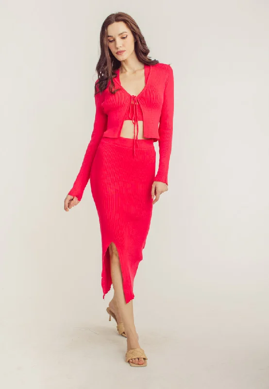 Nolan Fuchsia Knitted Elastic Waist Midi Skirt