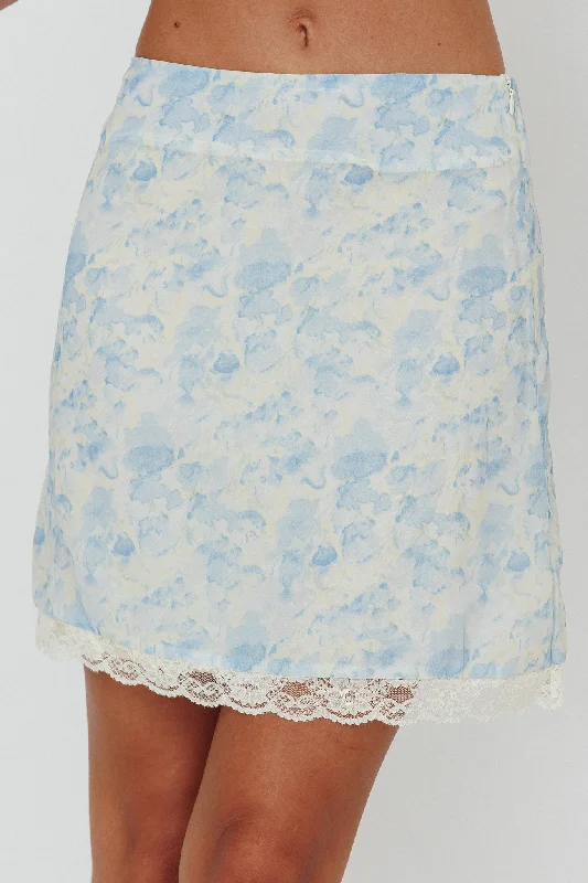 Palmer Lace Trim Mini Skirt Blue