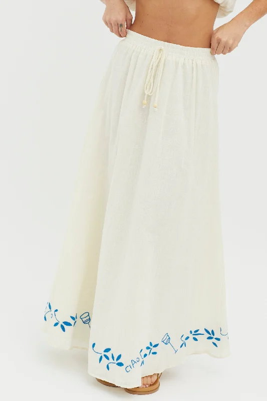 Ritual Embroidered Hem Midi Skirt Beige