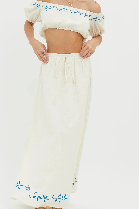 Ritual Embroidered Hem Midi Skirt Beige