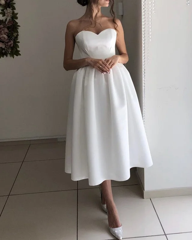 Satin Sweetheart Wedding Dress Tea Length