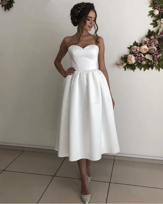 Satin Sweetheart Wedding Dress Tea Length