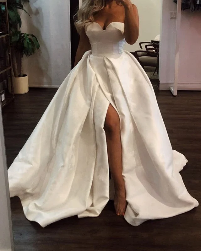 Sweetheart Front Slit Wedding Dresses Satin