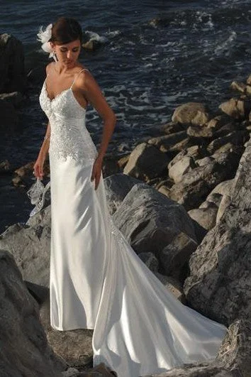 sheath Spaghetti Straps Satin Wedding Dress