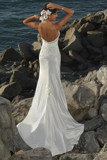 sheath Spaghetti Straps Satin Wedding Dress