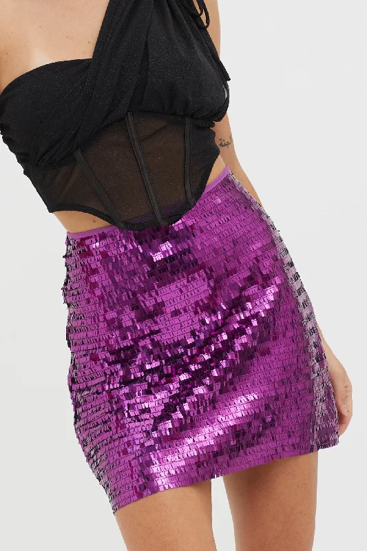 Starry December Sequin Mini Skirt Purple