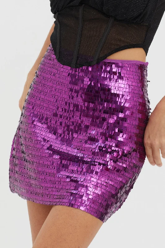 Starry December Sequin Mini Skirt Purple