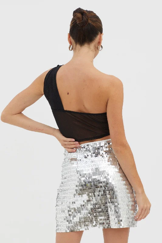 Starry December Sequin Mini Skirt Silver